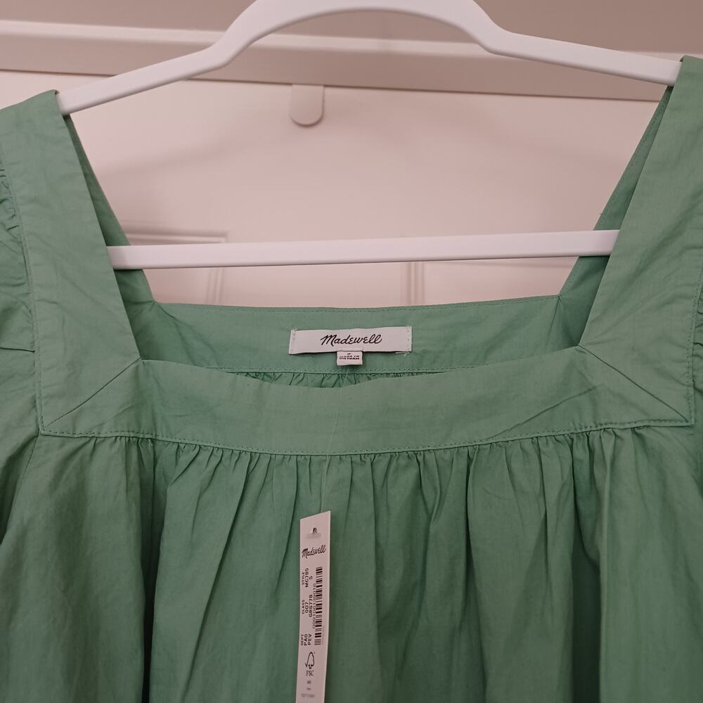 NWT Madewell Square Neck Pleat Sleeve Top Pale Evergreen S - Picture 6 of 12